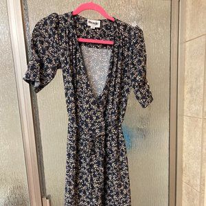 Rouje Paris navy blue floral short sleeve wrap midi dress